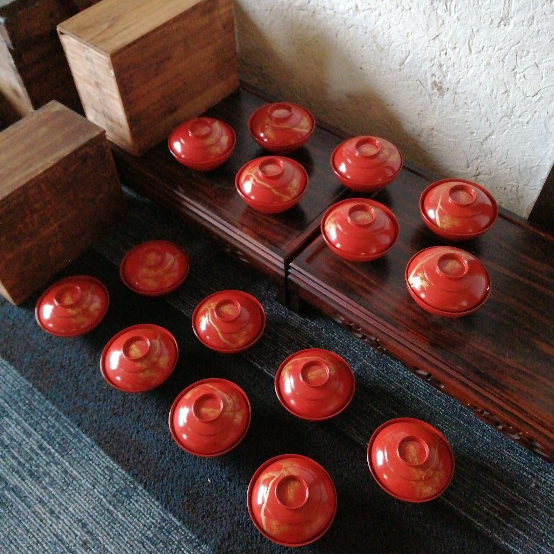 漆器　蒔絵蓋付吸物椀　12cm　15客　明治〜大正期