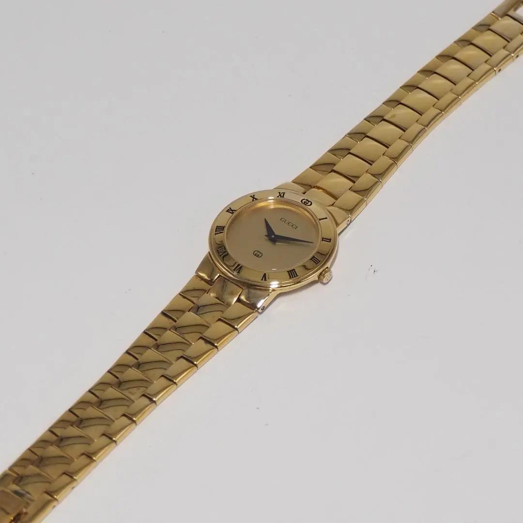 美品 グッチ GUCCI 3300L ローマン ゴールド文字盤 腕時計 F691