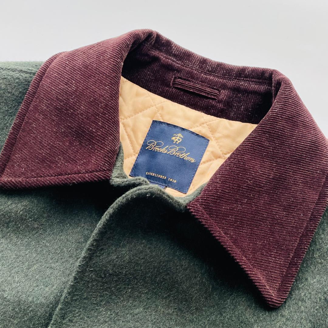 ブルックスブラザーズ ウールコート アウター コーデュロイ襟 M相当 グリーン