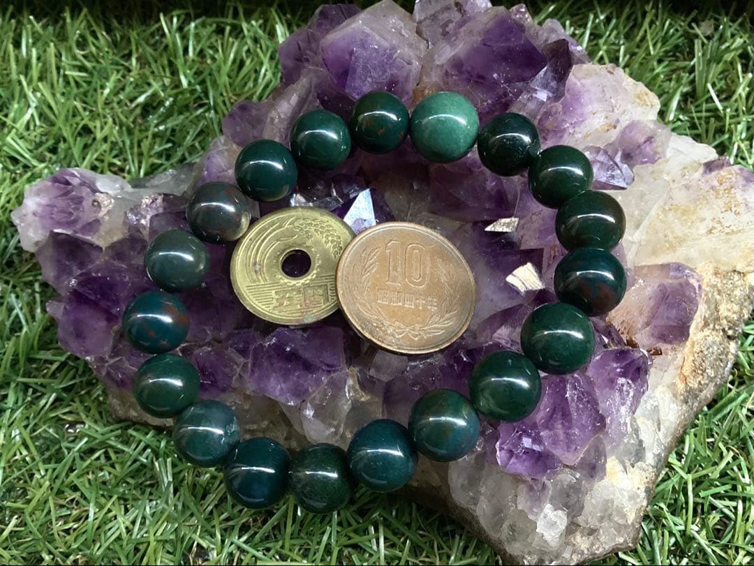 サックスブルー*出雲石ブレスレット 濃厚青緑 *希少色【碧玉】16cm 本物保証