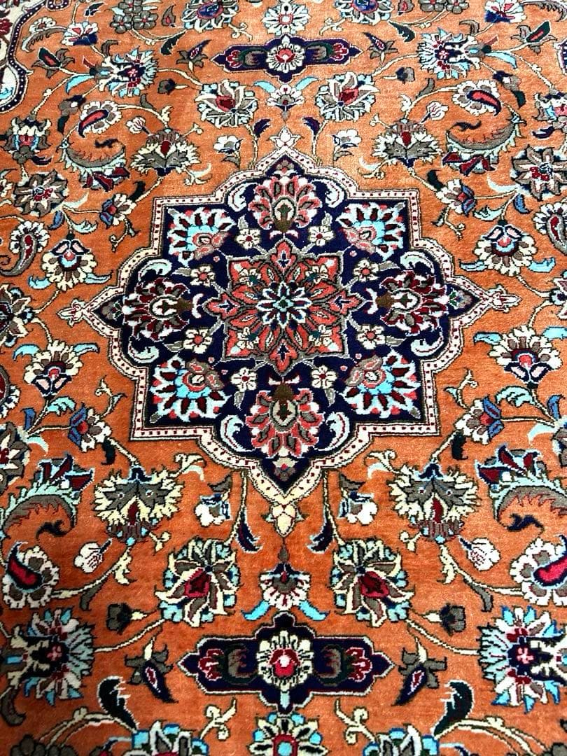 ペルシャ絨毯　シルク100% イラン　クム オレンジ約102cmx151cm