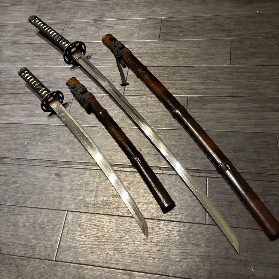 希少品　竹鞘　大小セット　竹筒拵　高級模造刀　居合刀　竹鞘太刀　2本セット