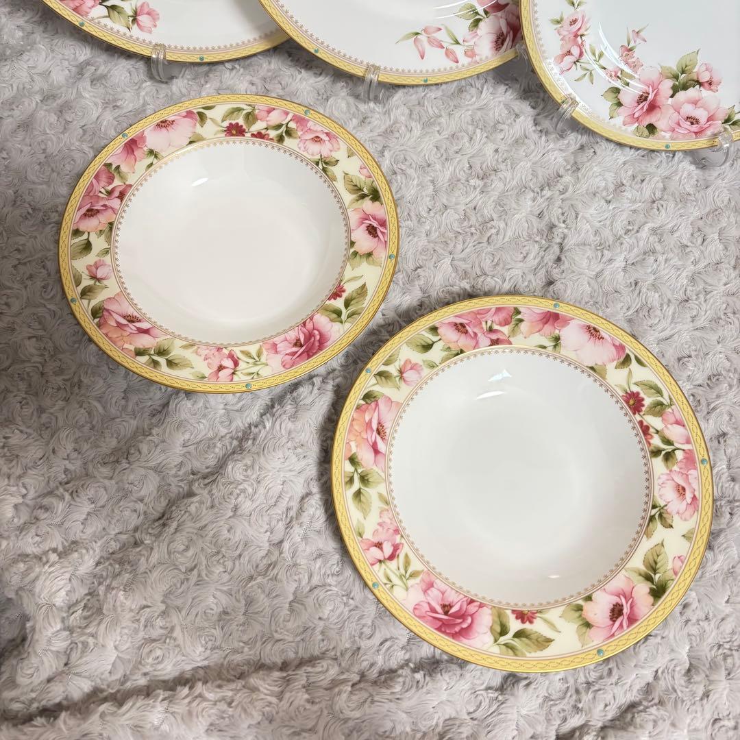 ノリタケ　ハートフォード　６点セット　プレート　スープ皿　金彩　花柄　ピンク