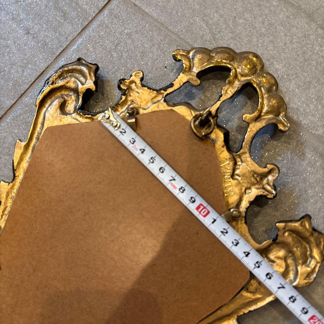 バロックスタイル 壁掛け鏡 ダークブルーと金 約40cm x 25cm