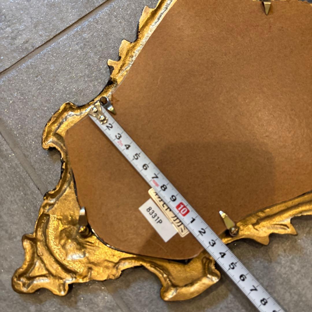 バロックスタイル 壁掛け鏡 ダークブルーと金 約40cm x 25cm