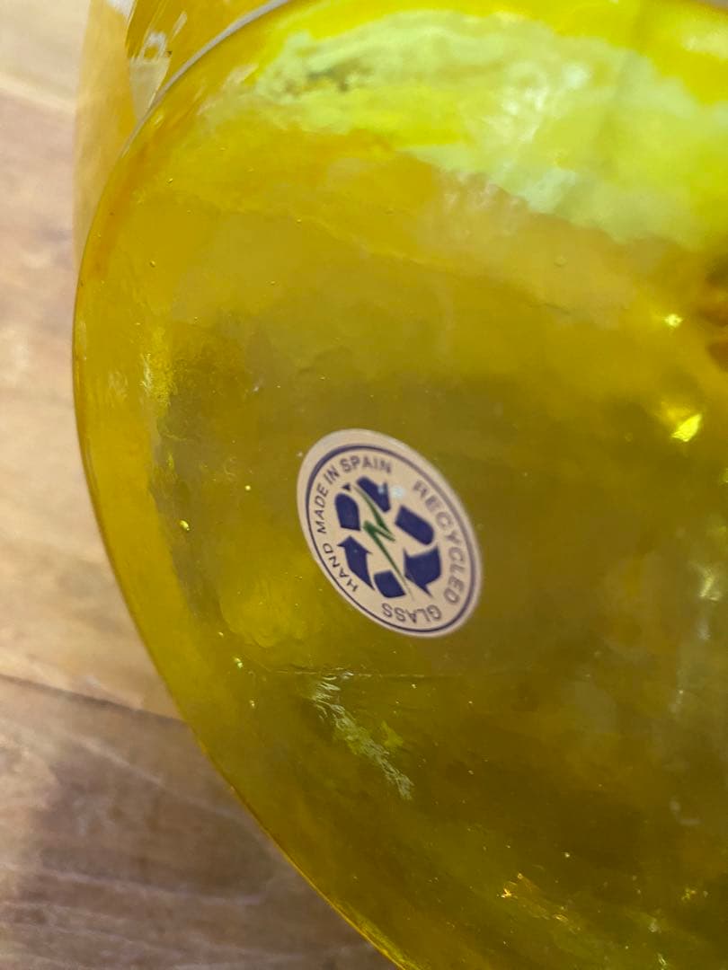 ハンドメイド　ガラス花瓶　黄色　フラワーベース　アンバーガラス　手づくり