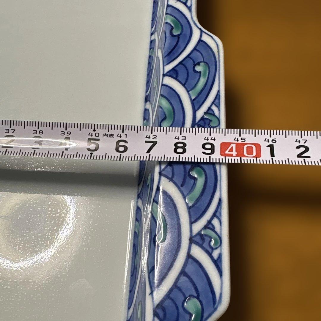 長方形の青と緑の波模様皿