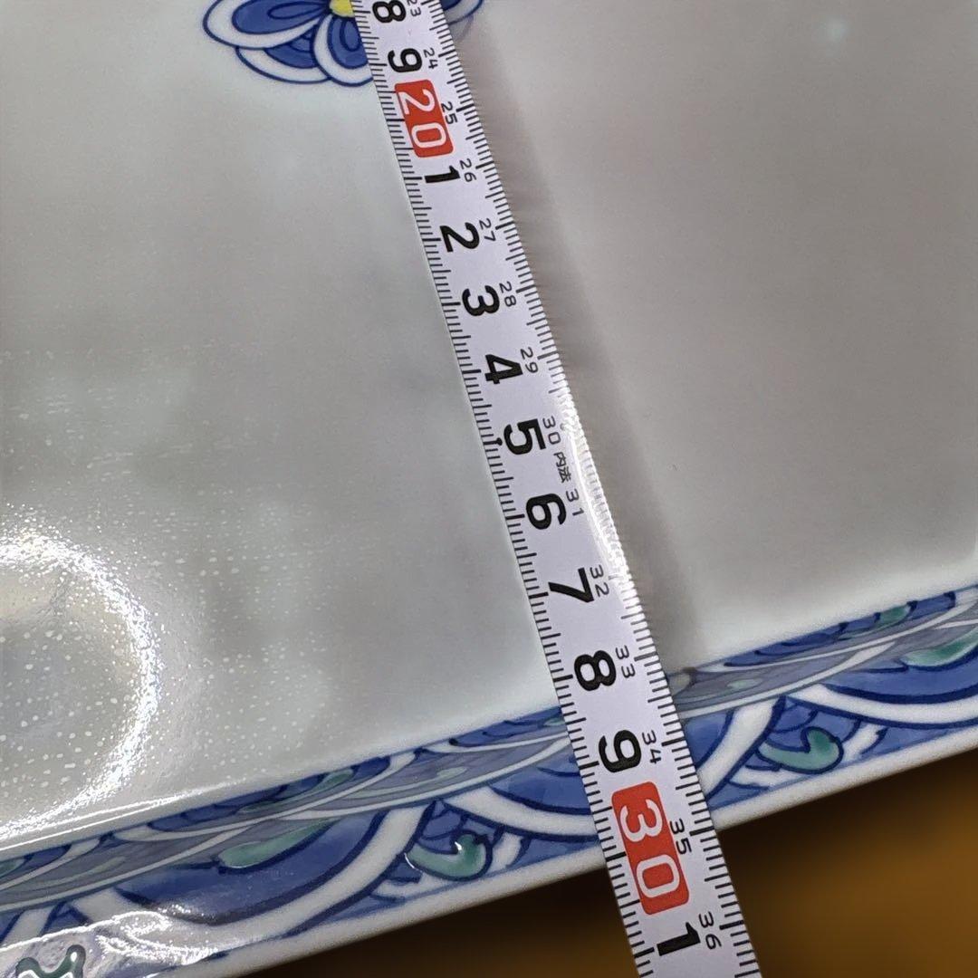 長方形の青と緑の波模様皿