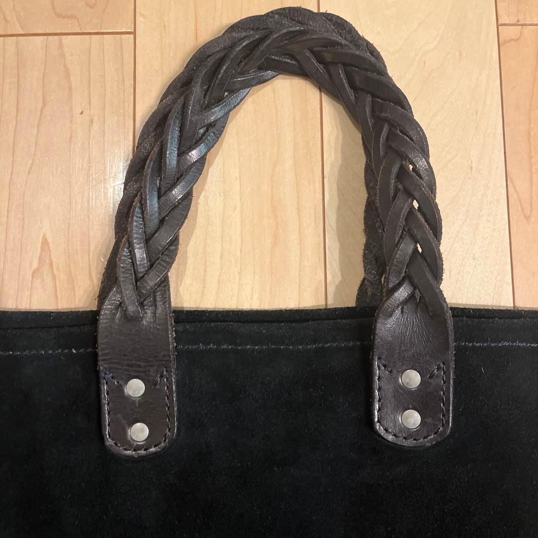 OLDYORK 黒 スエード トートバッグ 編み込みハンドル