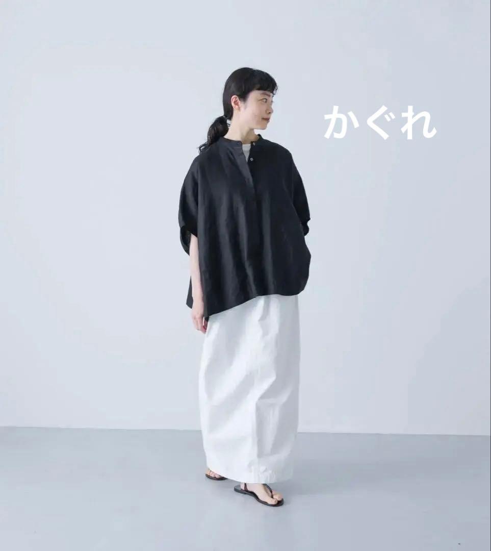 かぐれ　リネンスクエアケープシャツ　ブラック