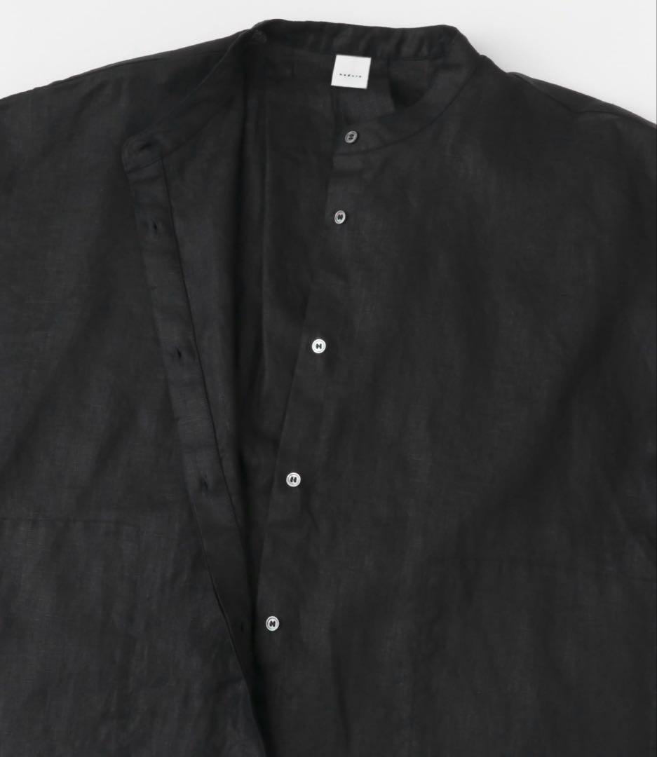 かぐれ　リネンスクエアケープシャツ　ブラック