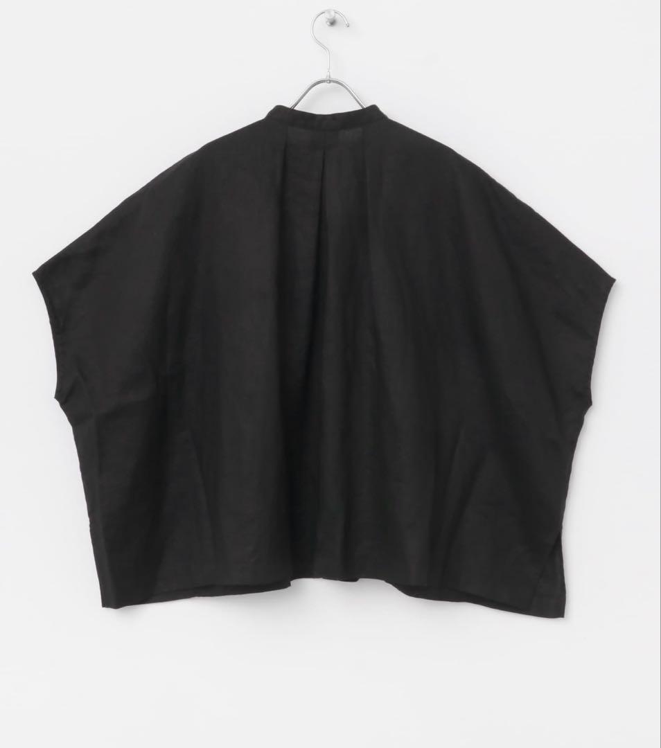かぐれ　リネンスクエアケープシャツ　ブラック