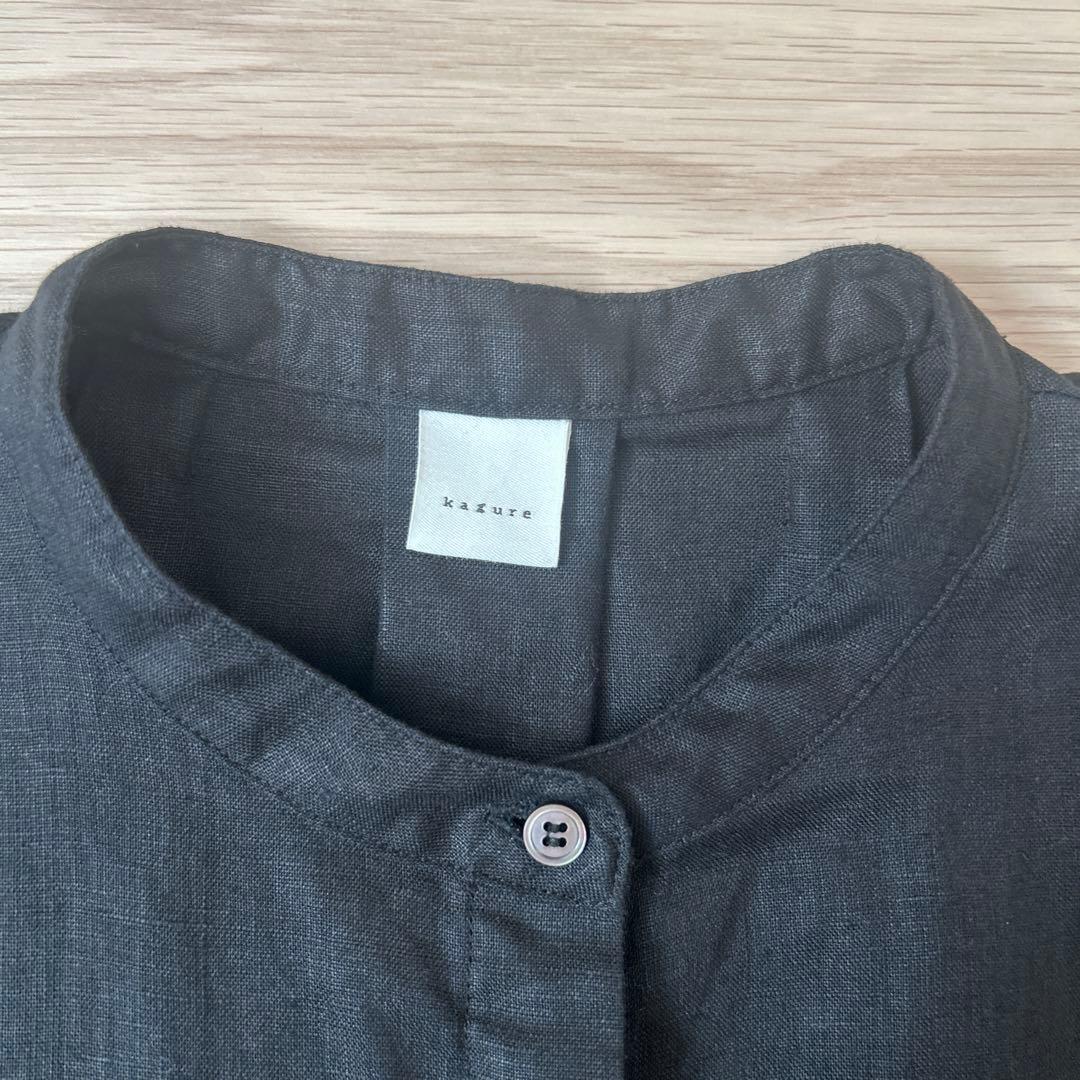 かぐれ　リネンスクエアケープシャツ　ブラック