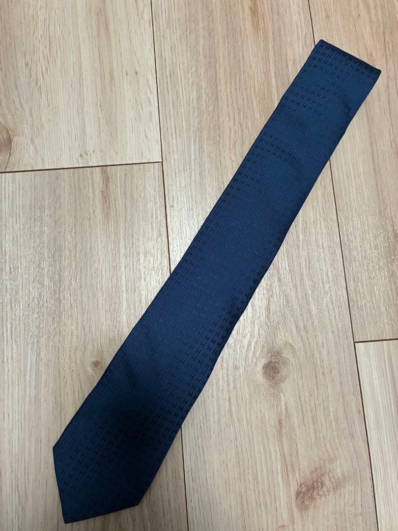 HERMES ネイビー チェック柄 ネクタイ