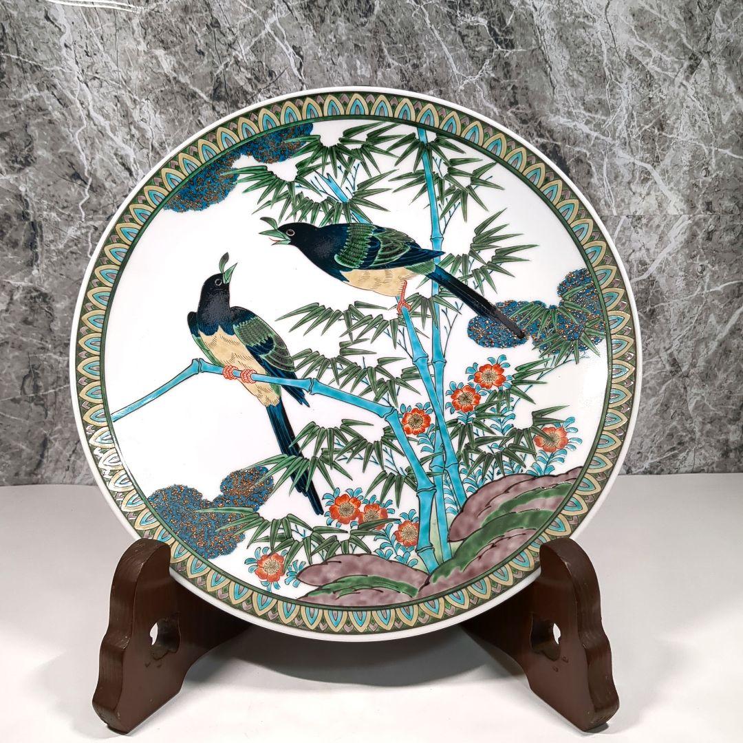 孤高の陶芸家 松本佩山作 有田焼 年木庵窯 錦花鳥画　大皿 約 31.5cm