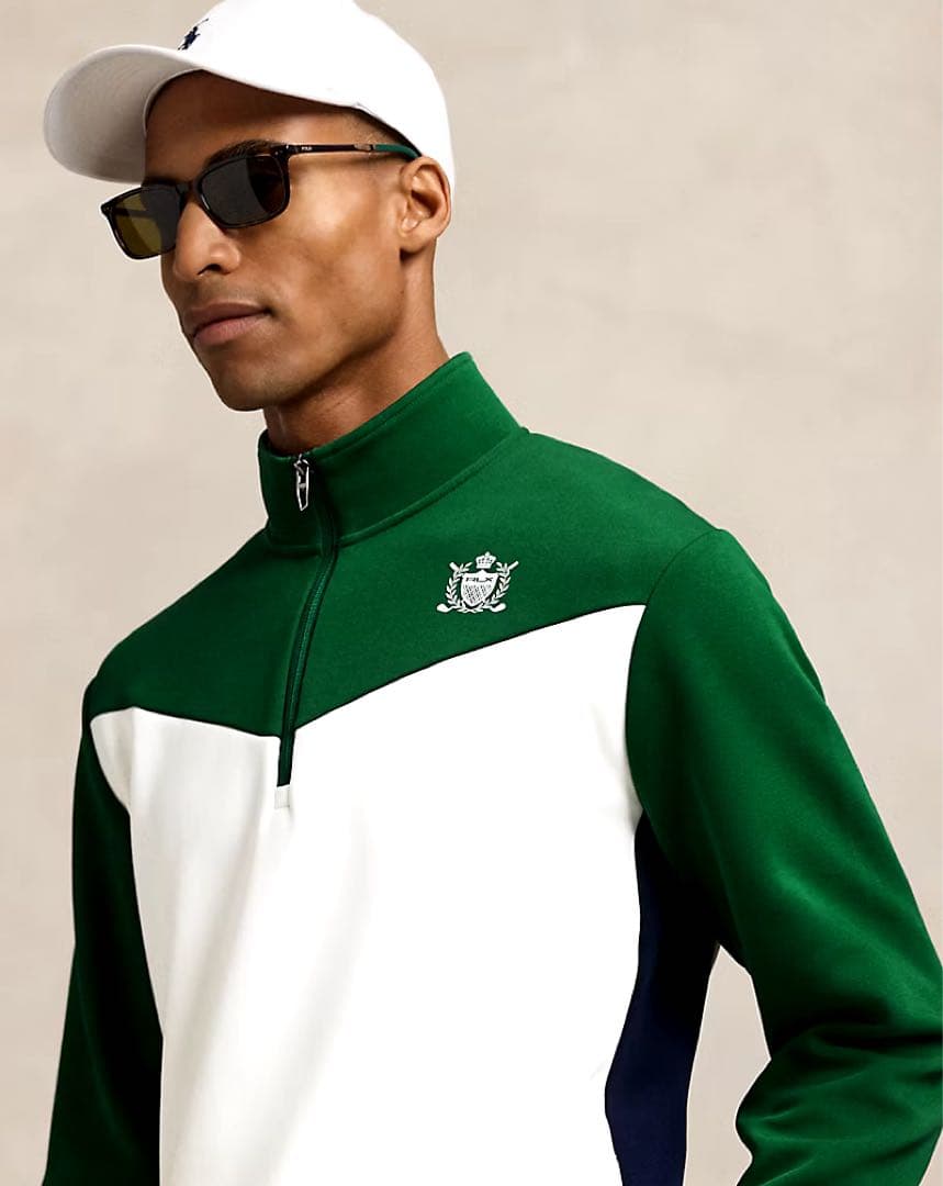 RLX ゴルフ ブロックダブルニット プルオーバー フルジップ ジャケット L