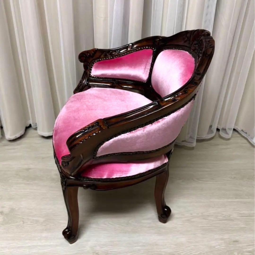 マホガニー材使用 ベネシア 1人掛けソファ ベロアピンク