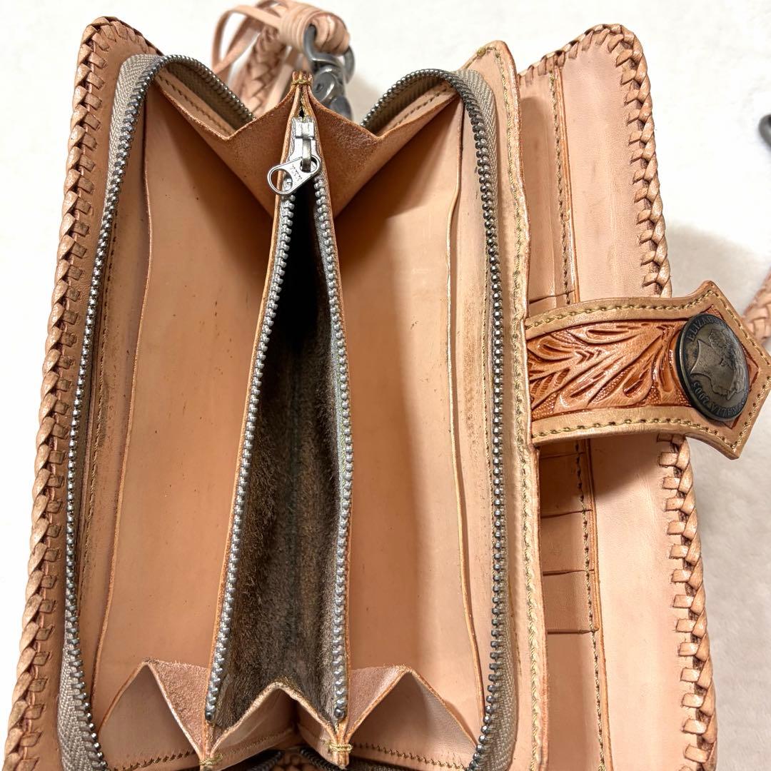 良品✨インディアン カービング ライダースウォレット 長財布 コンチョ