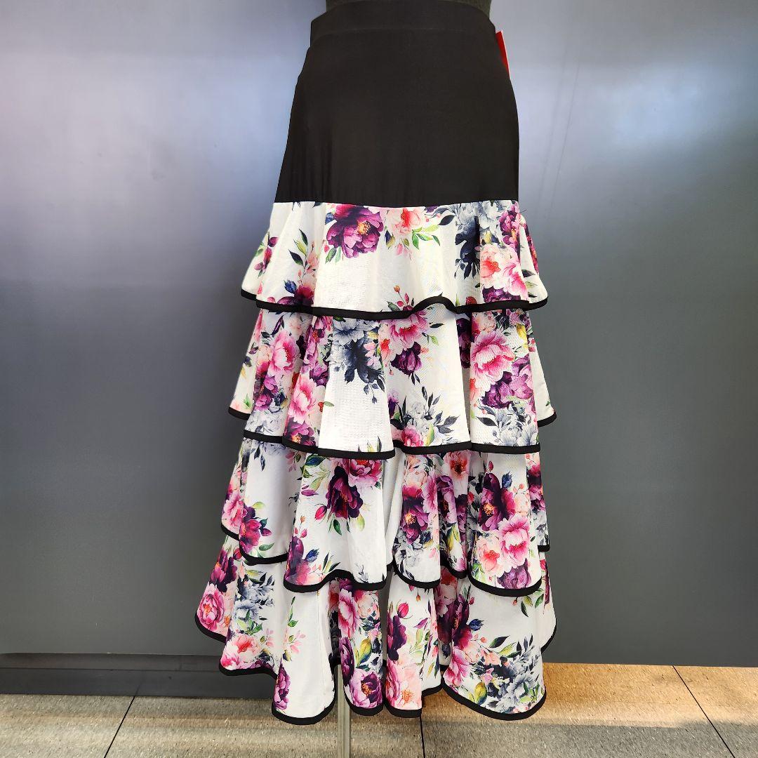 アラシ 【新品】社交ダンス用フリルスカート花柄ティアードMサイズ