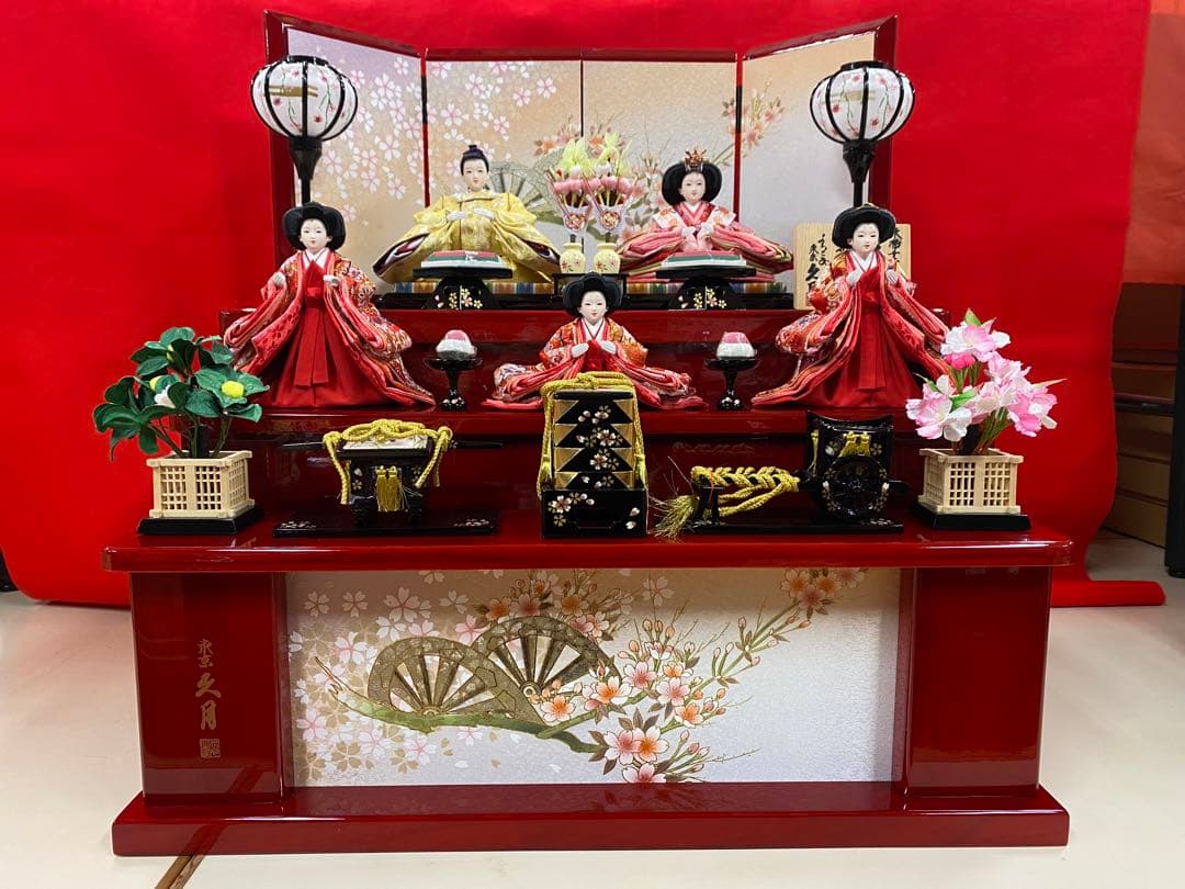 東京久月　親王五人飾り収納用三段セット・間口約６０×奥行約４６×高さ約６１㎝