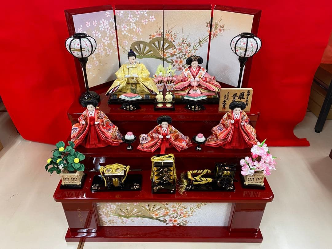 東京久月　親王五人飾り収納用三段セット・間口約６０×奥行約４６×高さ約６１㎝