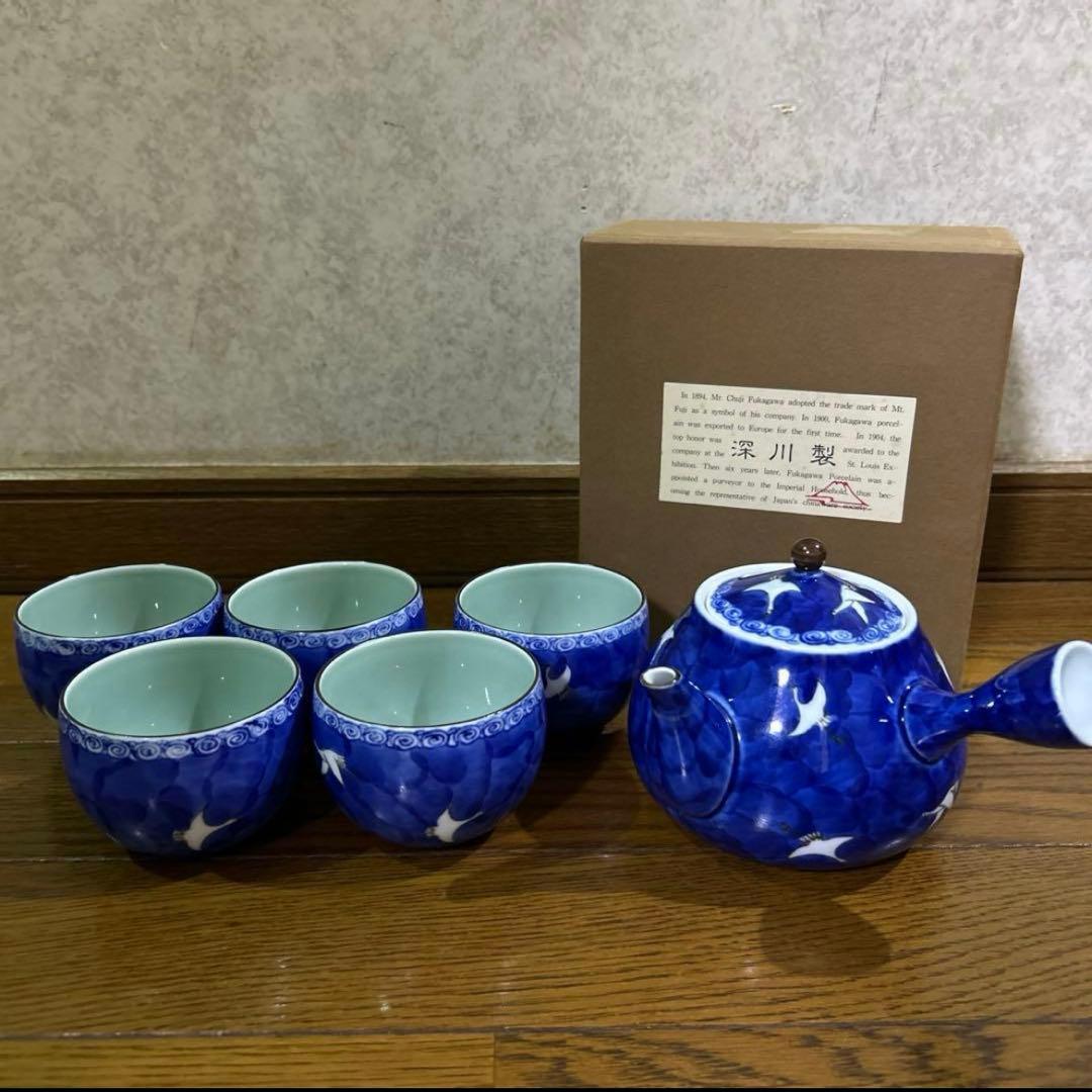 深川製磁 白鶴紋様　平中急須