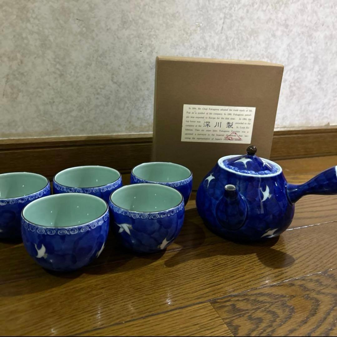 深川製磁 白鶴紋様　平中急須