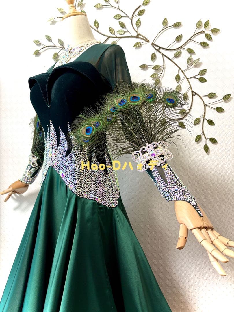 新品★ダンスドレス★スタンダード★社交ダンス★競技会★パーティー★ピーコック羽