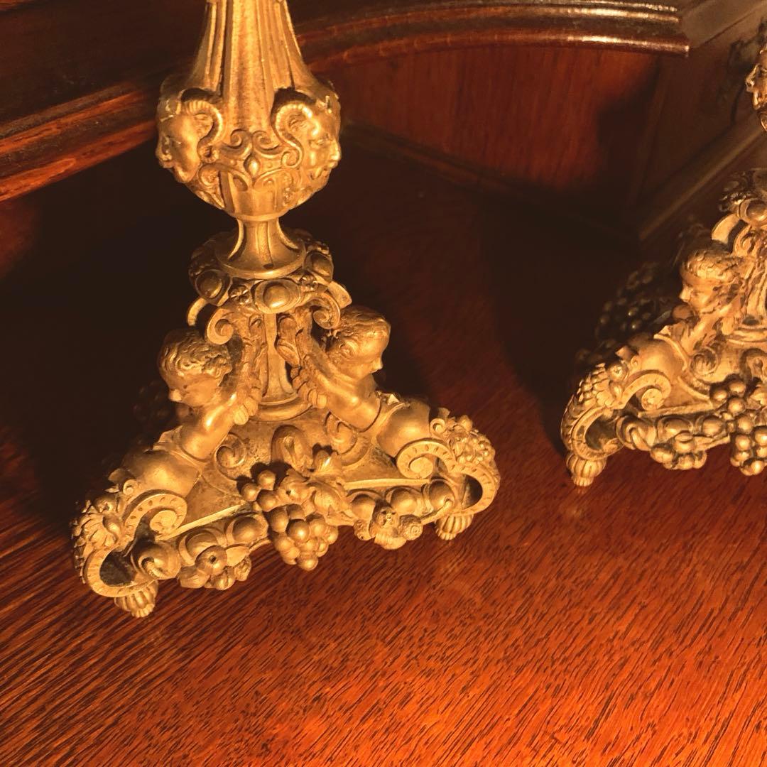 19世紀　アンティーク燭台　三足天使