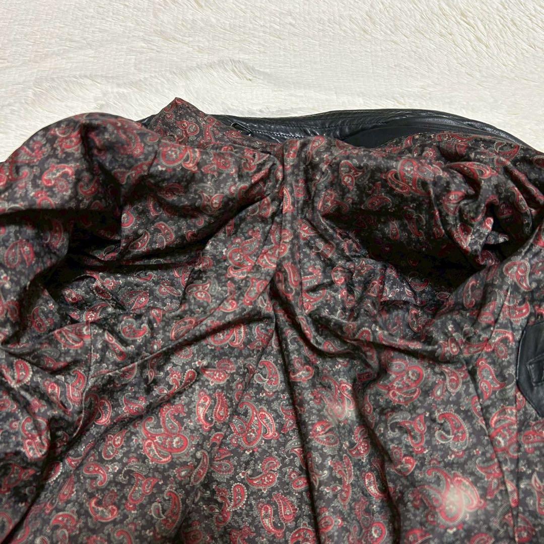 リアルレザー トレンチコート 本革 ブラック 裏地総柄 ペイズリー ベルト 古着