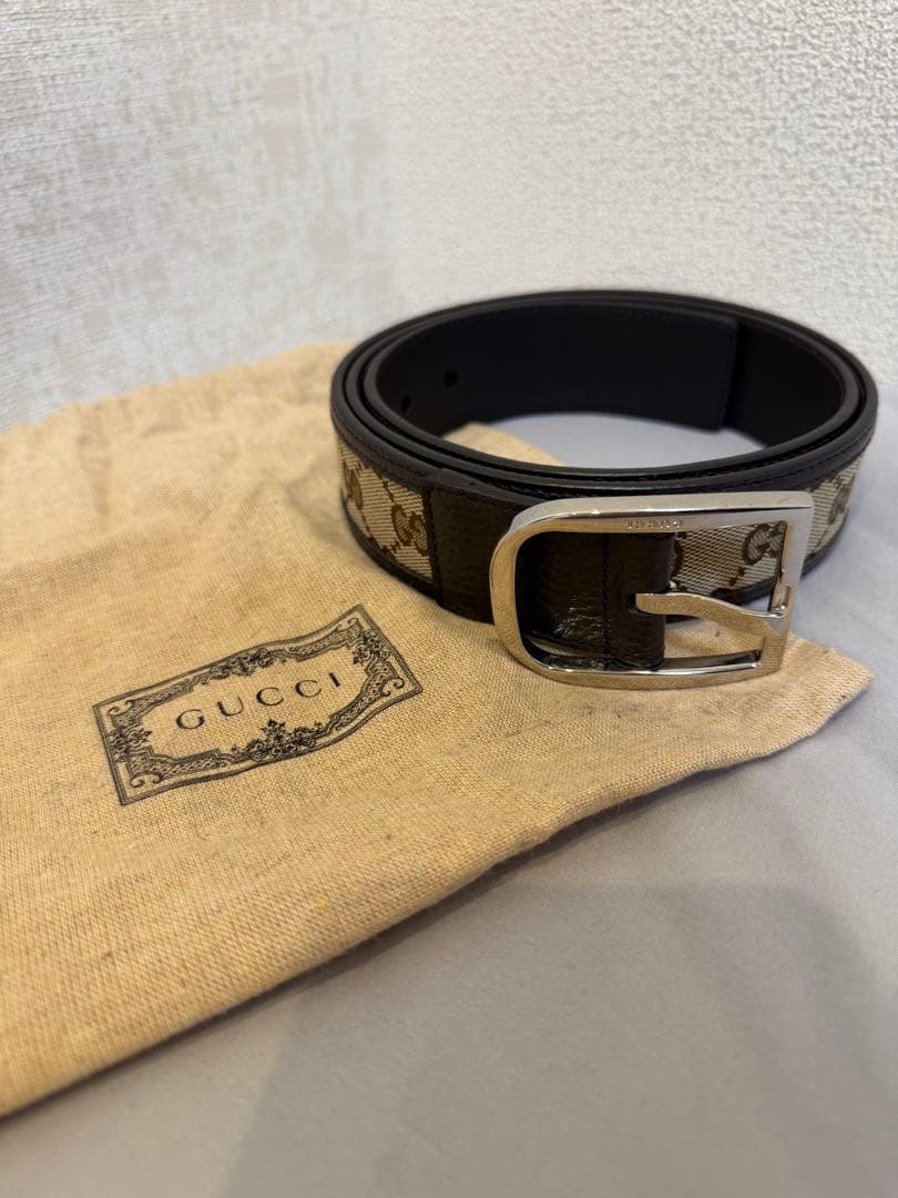 GUCCI GGキャンバス×レザー　(ベージュ×ブラウン) べルト