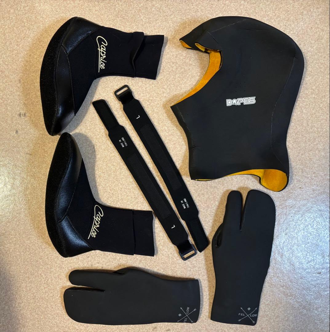 サーフィンウェットスーツ用キャップ・ブーツ・グローブセット・つなぎタイプインナー