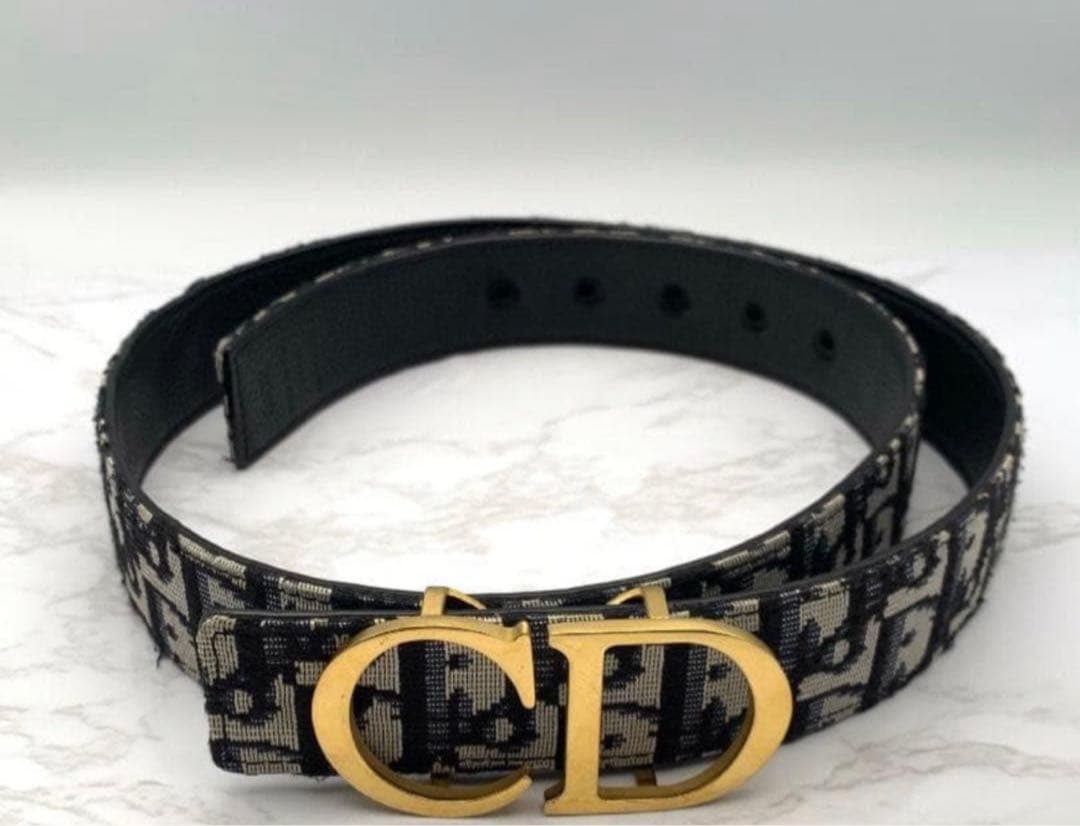 Dior ロゴ入りベルト ブラック/ベージュ オブリーク