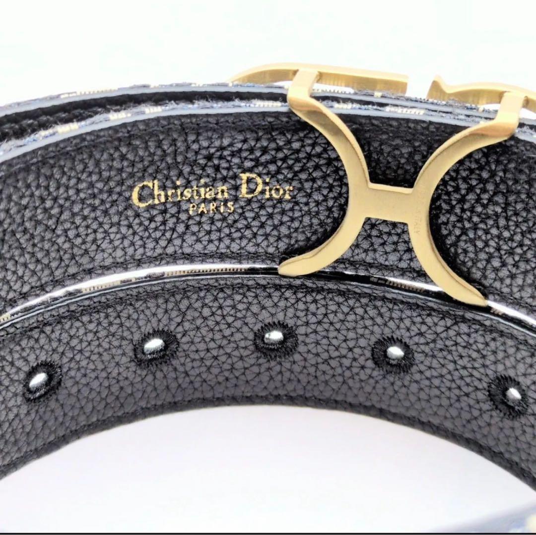 Dior ロゴ入りベルト ブラック/ベージュ オブリーク