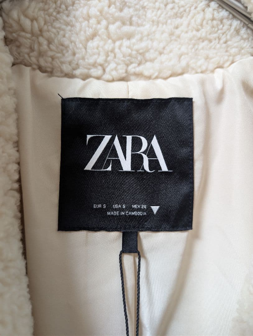 【新品未使用品タグ付き】ZARAアイボリー ボア ロングコート テディベアS