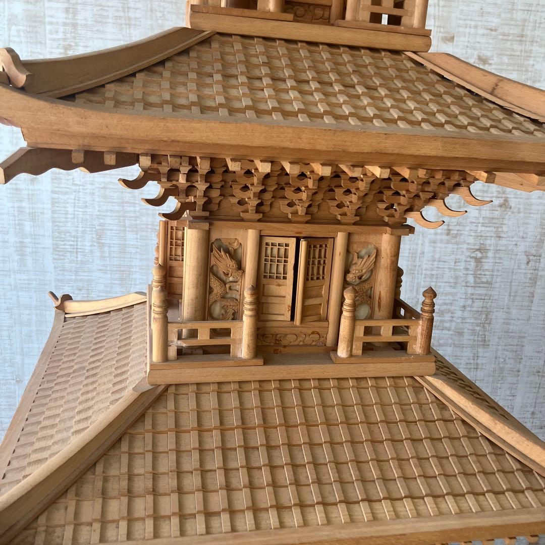 昭和レトロ 特大 木製 五重塔 置物 オブジェ 飾り 寺院模型 ビンテージ