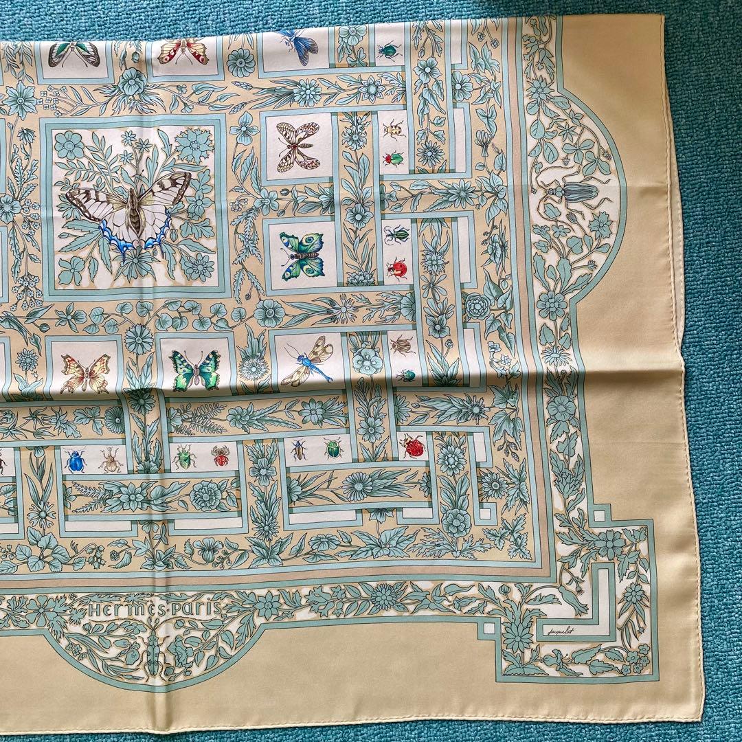 エルメス カレ90 スカーフ シルク100% 1990年代　ベージュ系