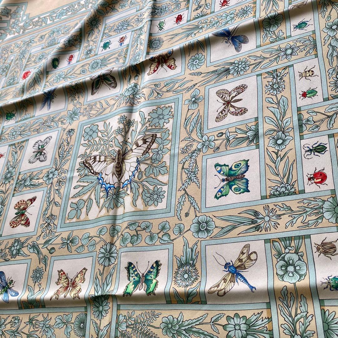 エルメス カレ90 スカーフ シルク100% 1990年代　ベージュ系