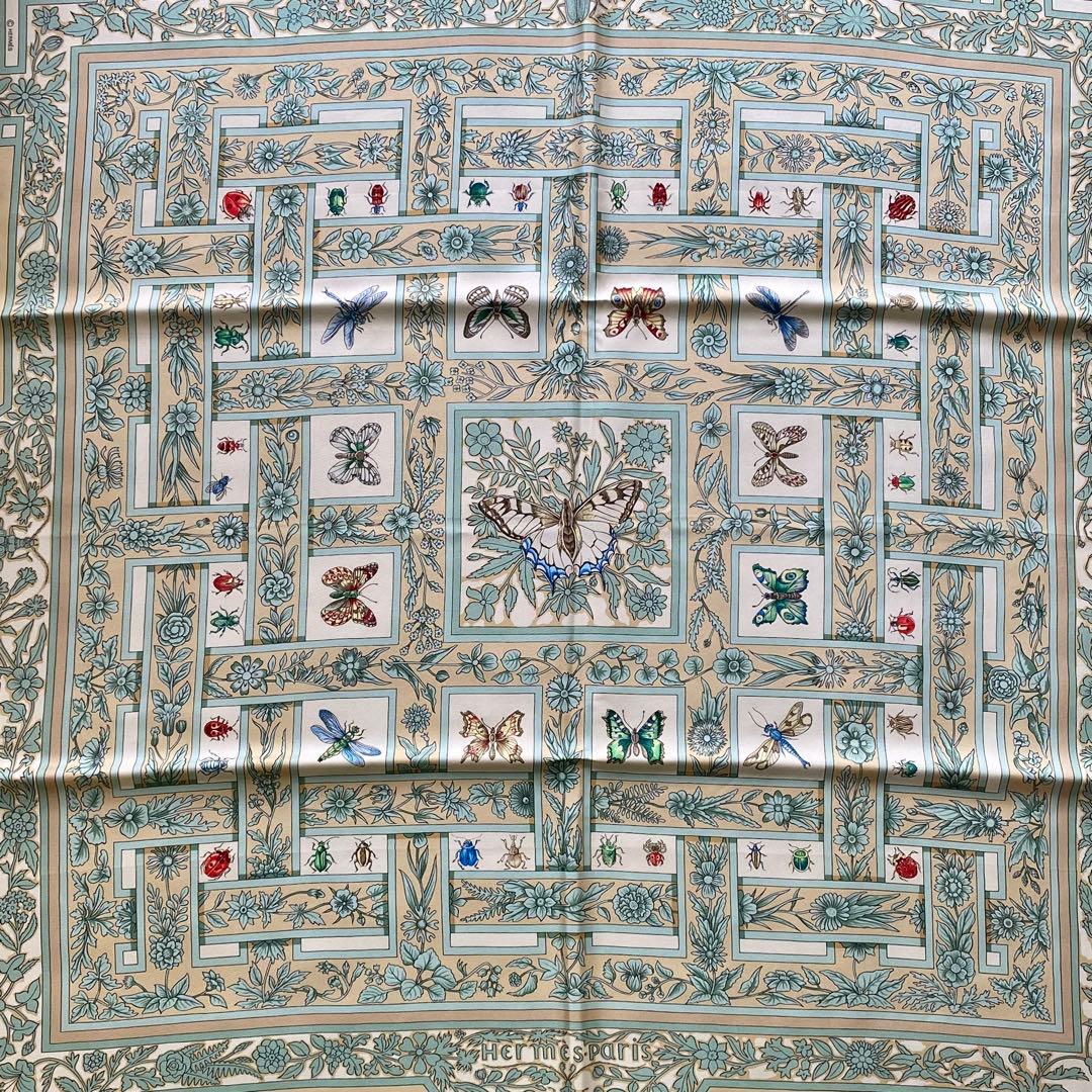 エルメス カレ90 スカーフ シルク100% 1990年代　ベージュ系