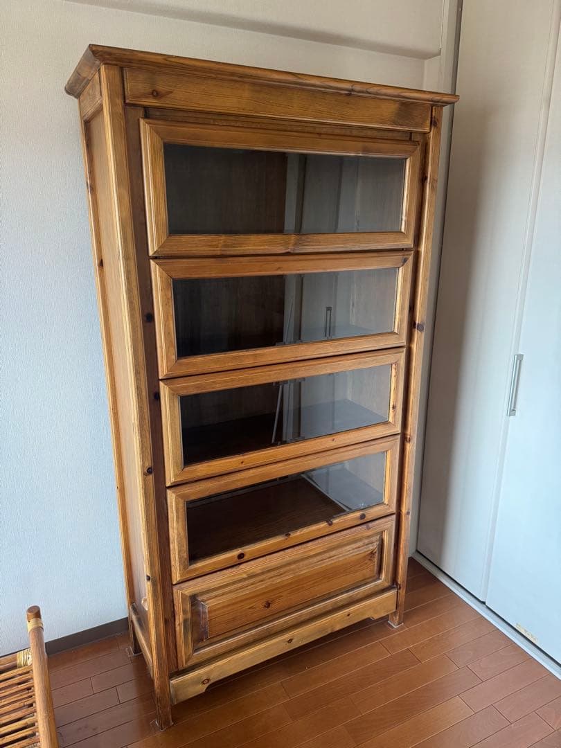 ☆アンティーク木製キャビネット ガラス扉付き 5段