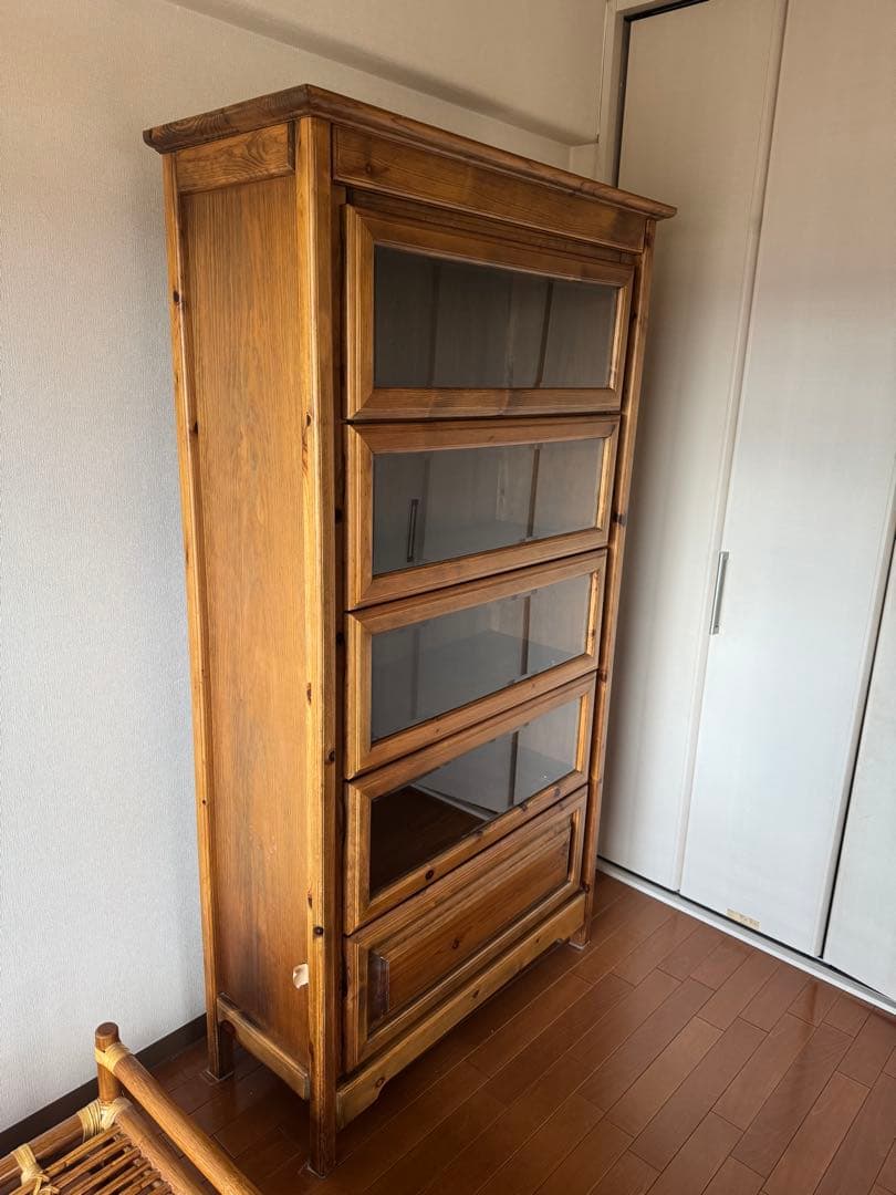 ☆アンティーク木製キャビネット ガラス扉付き 5段