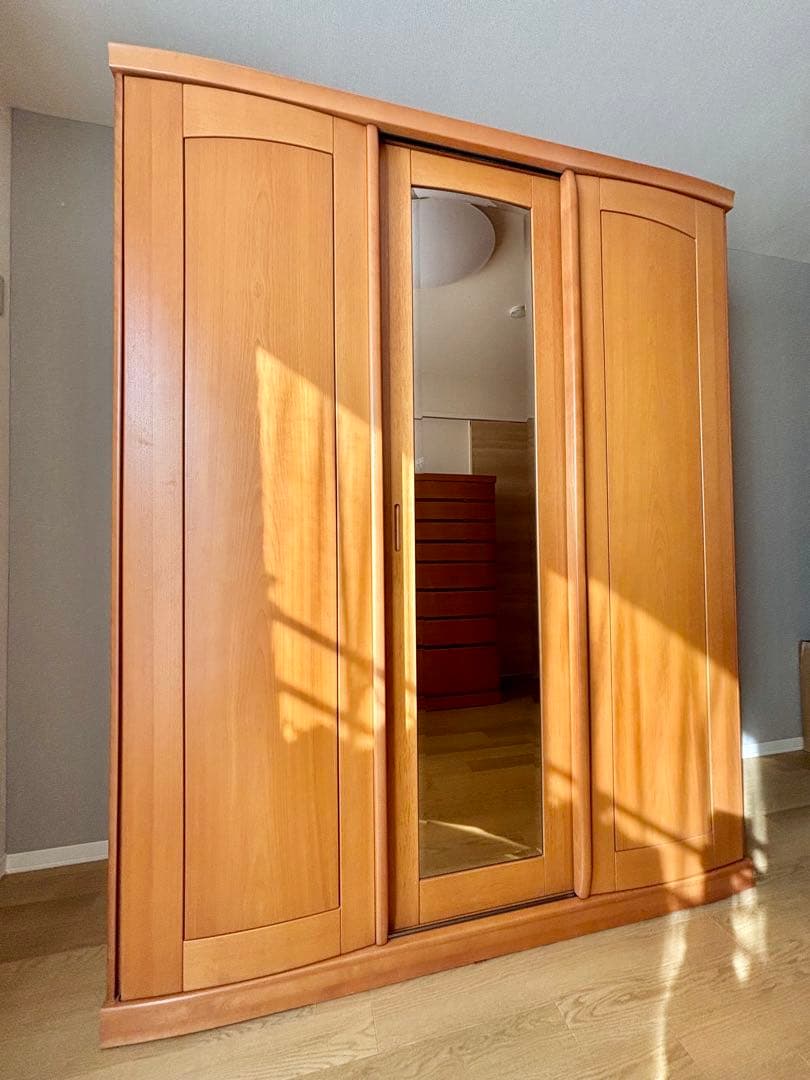 洋服タンス 木製クローゼット ミラー付き