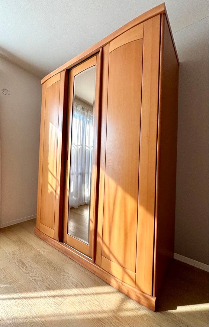 洋服タンス 木製クローゼット ミラー付き