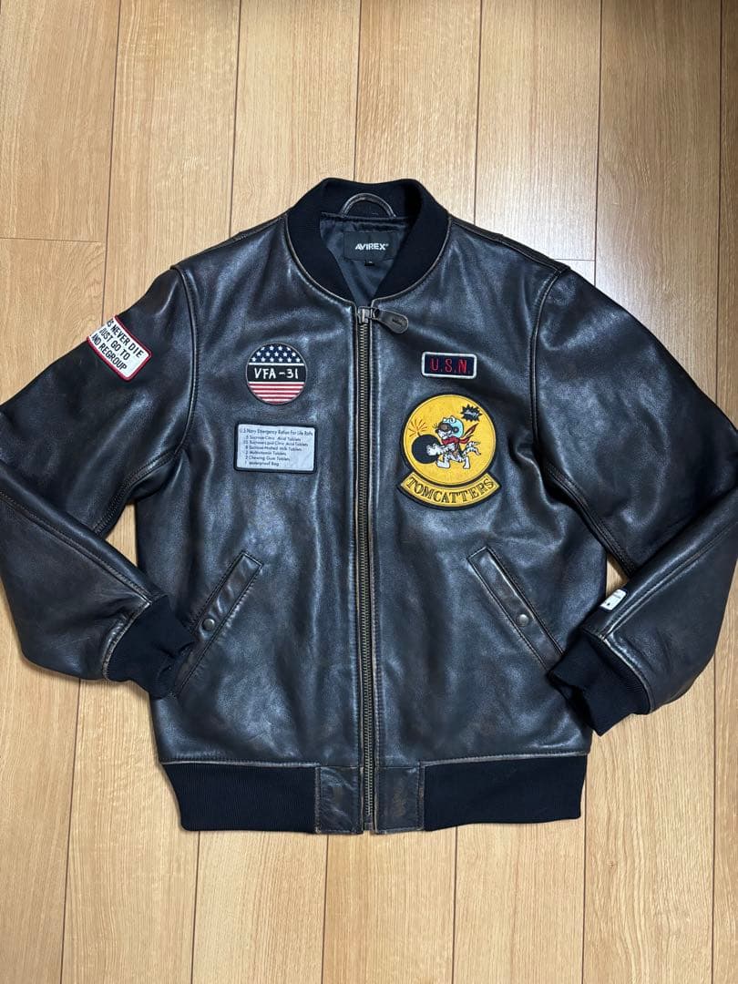 アビレックス　ビンテージ加工　革ジャン　ブラック　サイズXL 美品