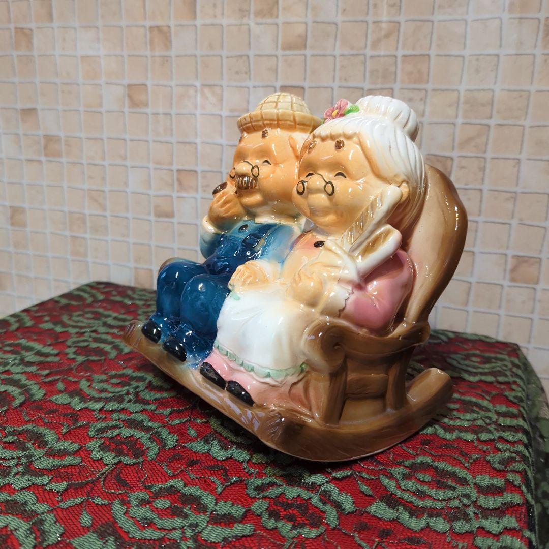 加藤工芸・おじいさんとおばあさんの陶器貯金箱置物・加藤工芸・年代物・当時物