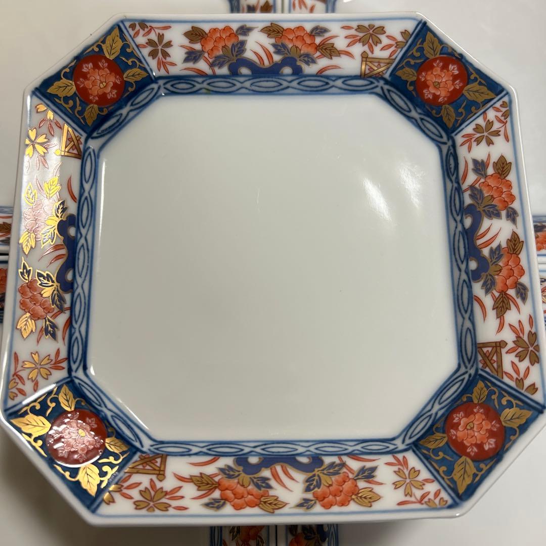 有田焼　宗右衛門窯　金彩染付赤絵　八角皿　5枚