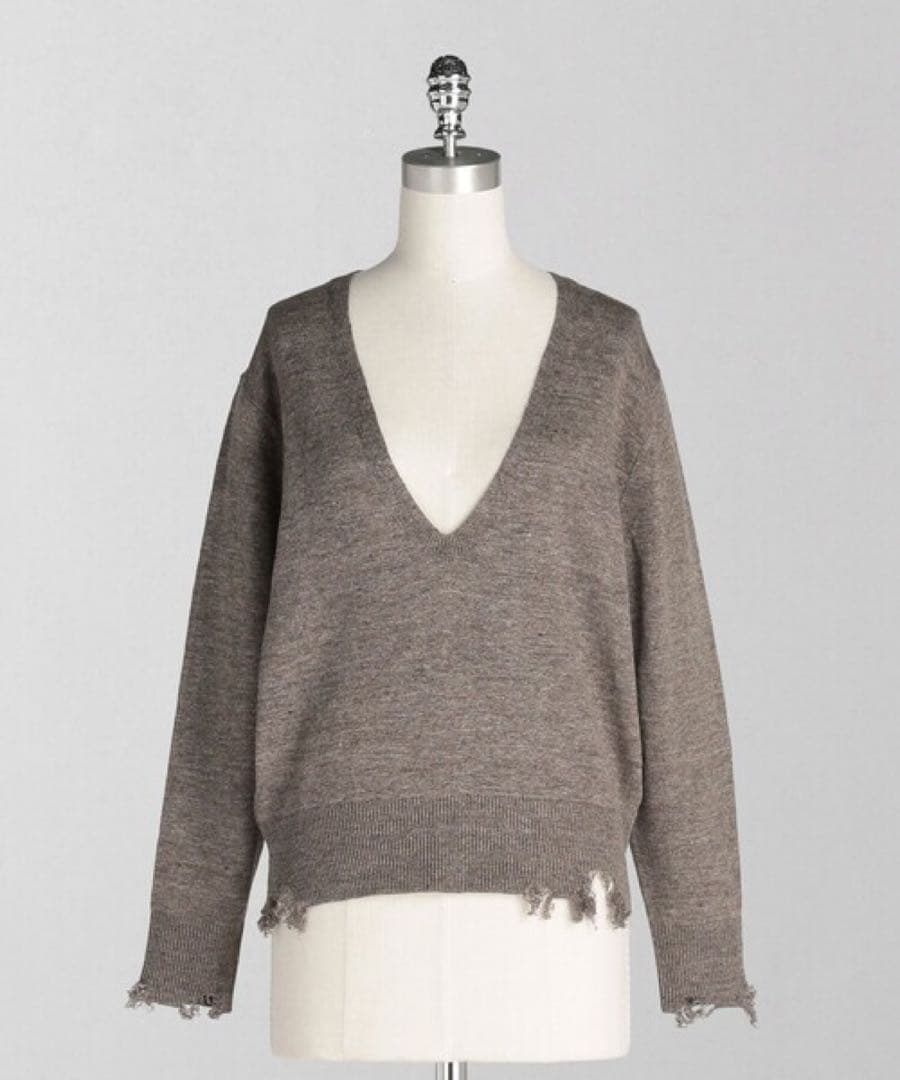 <LOEFF> ダメージVネックニットプルオーバー