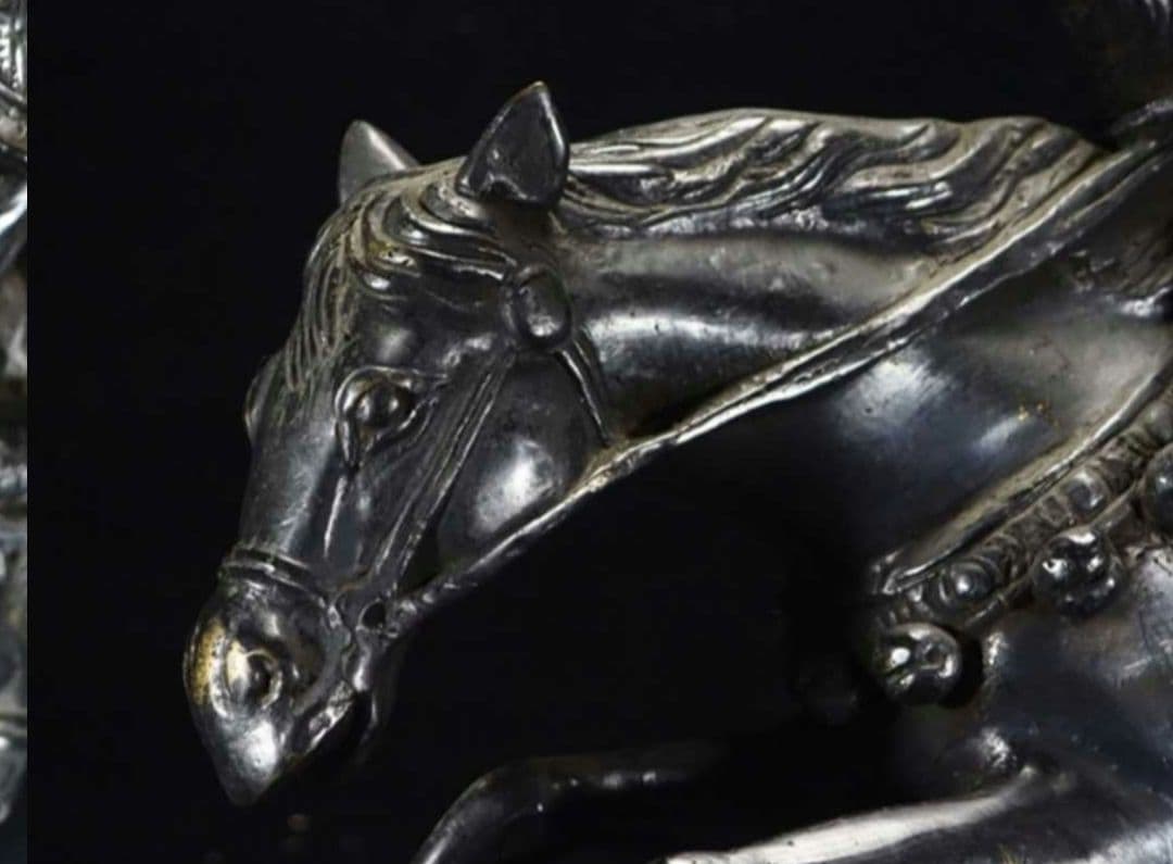 【レア珍品!】金工家作 銅製 大型騎馬武者像置物 幅55cm 重さ17.2kg