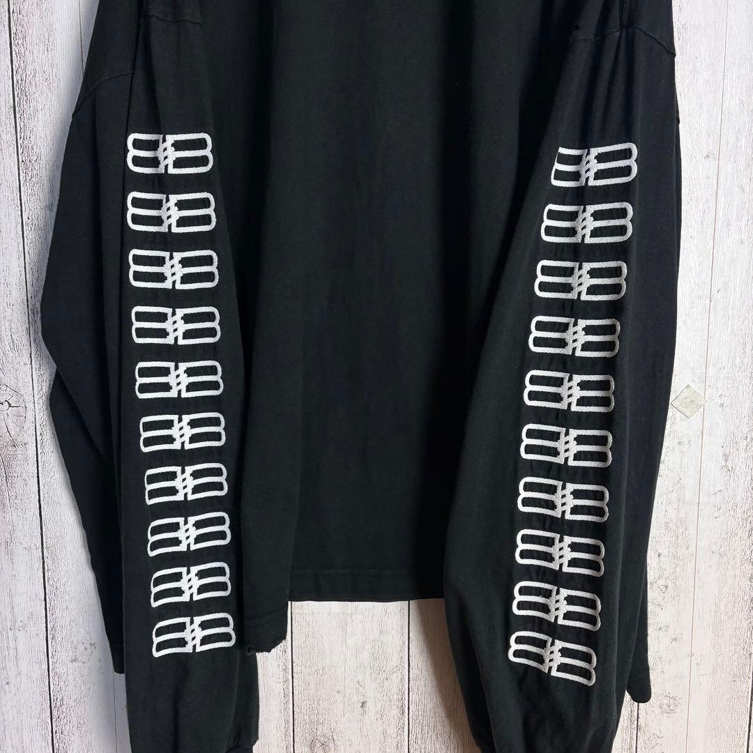368【サイズ5】バレンシアガ☆両袖BB刺繍入りロンＴ デストロイ加工 ブラック