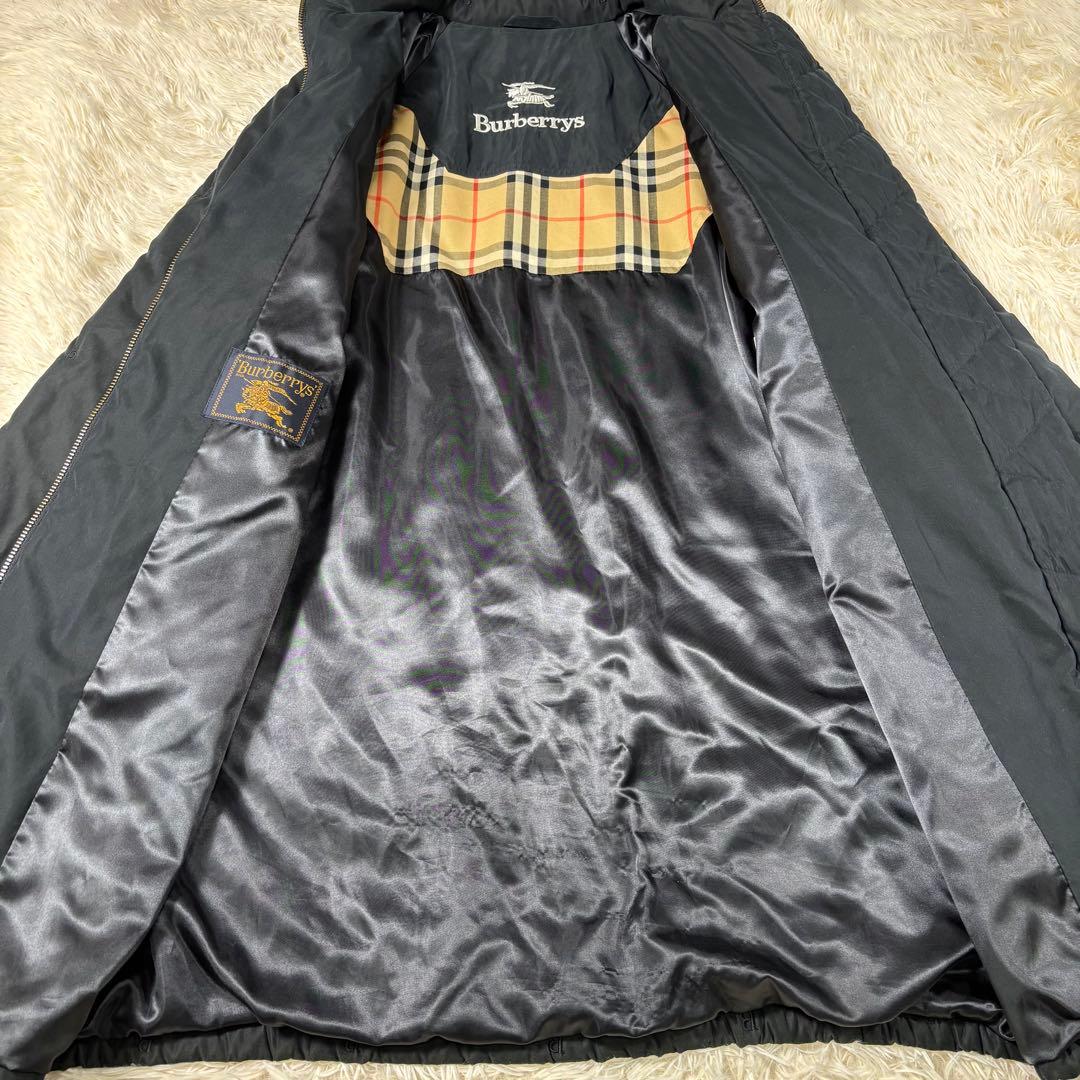 バーバリーズ 金タグ ロングコート 黒 中綿 刺繍ロゴ 総柄Bロゴ ノバチェック